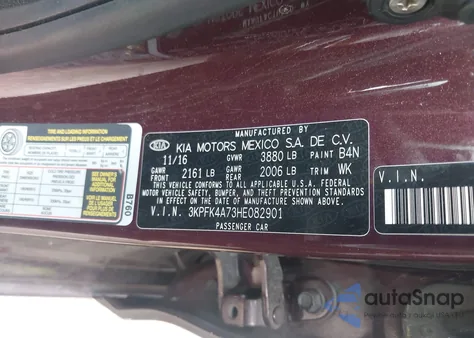 2017 Kia Forte Lx z USA, uszkodzony, nr VIN 3KPFK4A73HE082901